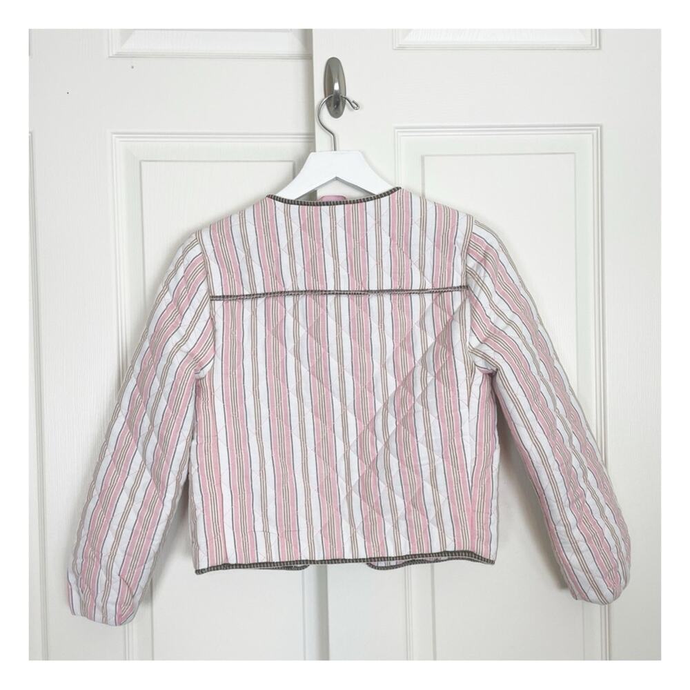 Boden Striped Embroidered Quilted Jacket Beaded Pink Crop Length Sz XS - Picture 8 of 13